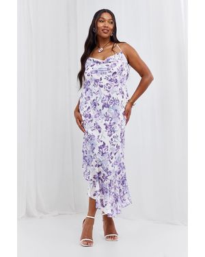 Boohoo Plus Floral Cowl Back Asymmetric Maxi Dress - Purple