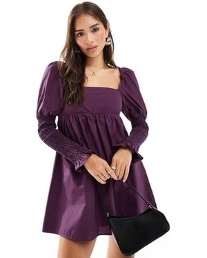 ASOS Poplin Shirred Sleeve Mini Dress - Purple