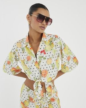 River Island Shirt Fruit Polka Dot Print Beach Button - Metallic