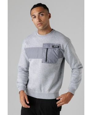 Firetrap Regular Fit Cotton Rich Crew Neck Sweatshirt With Chest Pocket - Grey