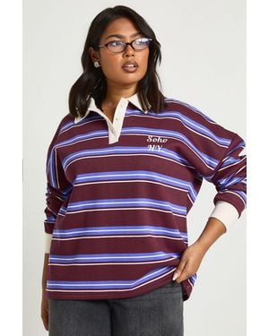 Boohoo Plus Soho Ny Stripe Rugby Sweatshirt - Purple
