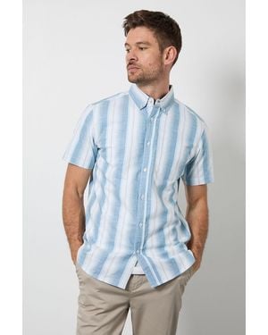 MAINE Stripe Short Sleeve Shirt Cotton - Blue