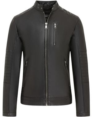 Infinity Leather Quilted Lamb Biker Jacket - Black