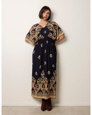 Blue Vanilla Border Print Kimono Dress - Blue
