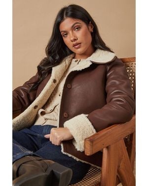 Oasis Shearling Bonded Short Jacket - Brown