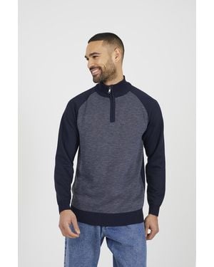 Brave Soul Quarter Zip Funnel Neck Jumper - Blue