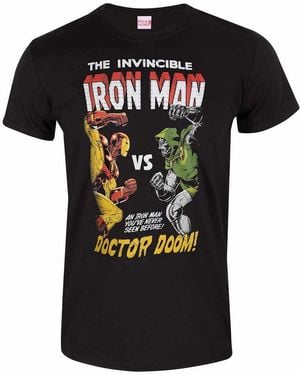 Marvel Volwassen Iron Vs Doom T-Shirt - Zwart