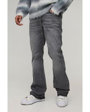 BoohooMAN Slim Flared Stacked Tonal Gusset Jeans - Grey