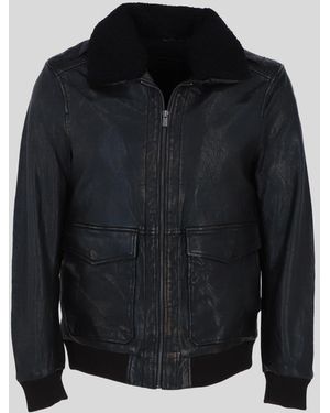 Ashwood Leather 'Pilot' Genuine Bomber Jacket With Removable Fur Collar - Black