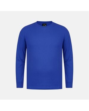 Fabric Waffle Crew Neck Long Sleeve T-Shirt - Blue