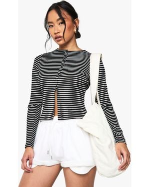 Boohoo Stripe Button Through Cardigan - White