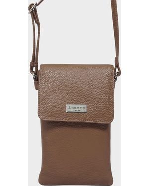 Assots London 'maria' Tan Pebble Grain Real Leather Crossbody Phone Bag - Brown