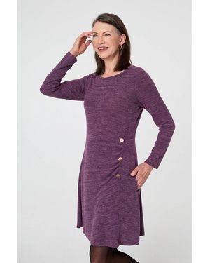 Izabel London Ruched Button Detail Short Shift Dress - Purple
