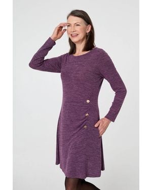 Izabel London Ruched Button Detail Short Shift Dress - Purple