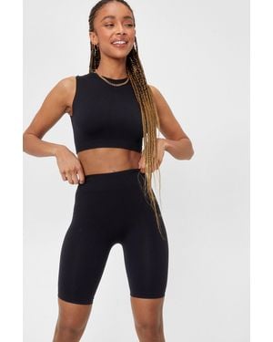 Nasty Gal Ribbed Sculpted Crop Top And Cycling Shorts Co-Ord Set - Blue