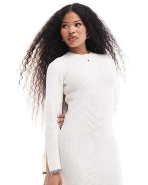 Vila Super Soft Knitted Midi Dress With Contrast Edge - White