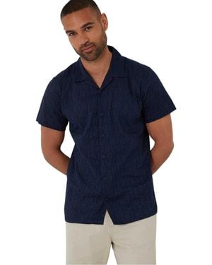 Threadbare Geometric Pattern Short-Sleeved Shirt - Blue