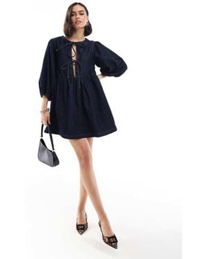 ASOS Denim Puff Sleeve Dress - Blue