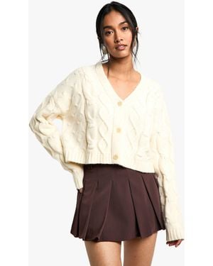 Boohoo Premium Chunky Knit Cable Oversized Cardigan - White