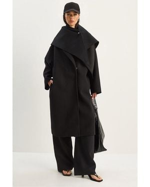 Bianco Lucci Oversized Shawl Collar Buttoned Coat - Black