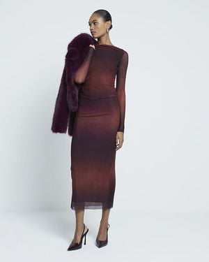 River Island Mesh Ombre Print Column Midi Skirt - Purple