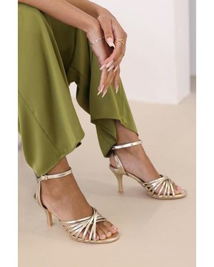 Where's That From Wheres 'Raelynn' Multi Cross Over Strap Mid Heels - Green