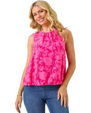 Roman Petite Jacquard Bubble Hem Top - Pink