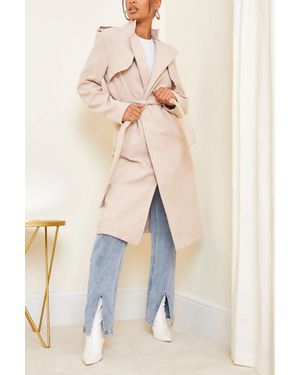 Femme Luxe Waterfall Belted Longline Coat - Blue