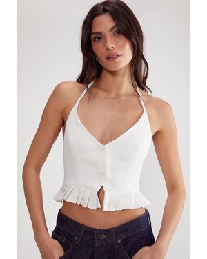 Nasty Gal Pleated Hem Tailored Top - White