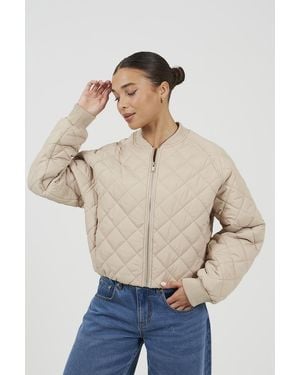 Brave Soul Diamond Quilted Bomber Jacket - Natural