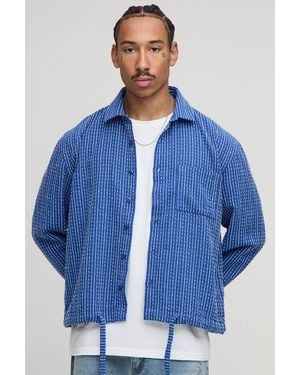 BoohooMAN Oversized Boucle Bungee Hem Flannel Overshirt - Blue