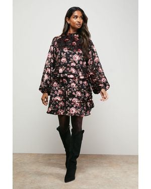 Oasis Devore Tiered Boho Mini Dress - Multicolour