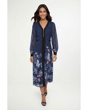 Wallis Floral Zip Midi Dress - Blue