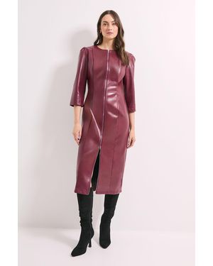 PRINCIPLES Pu Long Sleeve Column Midi Dress - Red
