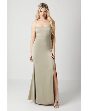 Debut London By Coast Lace Up Back Satin Bridesmaids Dress - Natural
