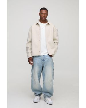 BoohooMAN Oversized Melton Overshirt - Blue