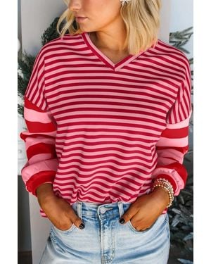 Azura Exchange Striped Long Sleeve Top - Red