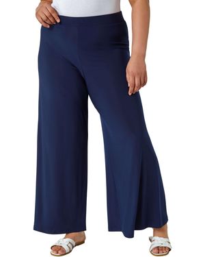 Roman Curve Elastic Waist Wide Leg Trousers - Blue