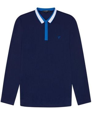 D Rock Polo Shirt With Dual-Stripe Collar Long Sleeve - Blue