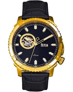 Reign Bauer Automatic Semi-Skeletonleather-Band Watch - Metallic