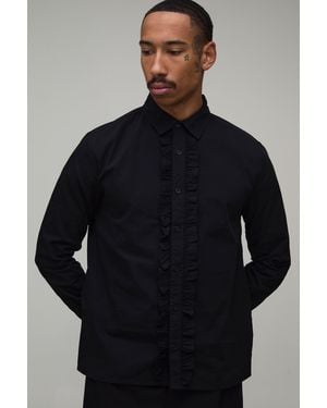 BoohooMAN Regular Fit Ruffle Front Shirt - Blue
