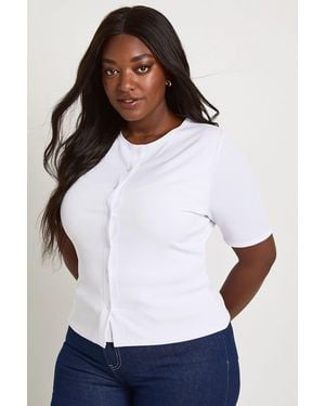 Boohoo Plus Double Layer Button Down Short Sleeve Top - White