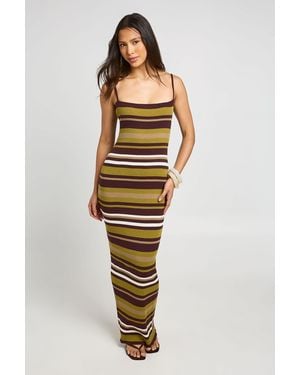 Boohoo Rib Knit Stripe Maxi Dress - Green