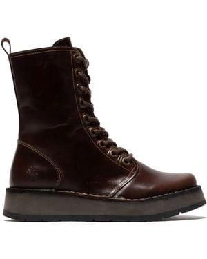 Fly London Leather Lace-Up Ankle Boots - Brown