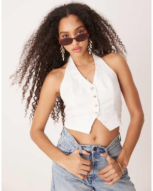 Gina Tricot Pure Linen Halterneck Waistcoat Vest Top - White