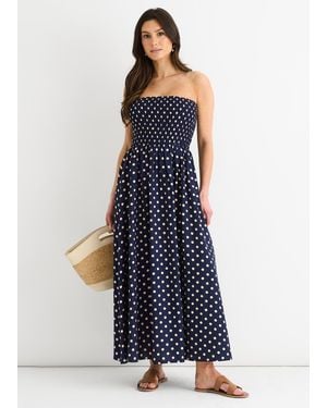 Gini London Marineblauwe Midi-Jurk Met Gerimpelde Bovenkant En Viscose Stippen