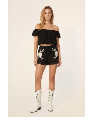 Nasty Gal Cotton Embroidered Lace Trim Shorts - Black