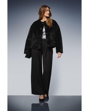Wallis Faux Fur Button Detail Coat - Blue
