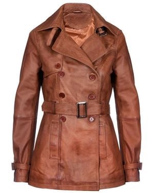 Infinity Leather Mid Length Trench Coat -Oakham - Brown