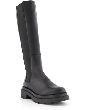 Dune Ladies Tempas Chunky-Sole Leather Knee-High Boots - Black
